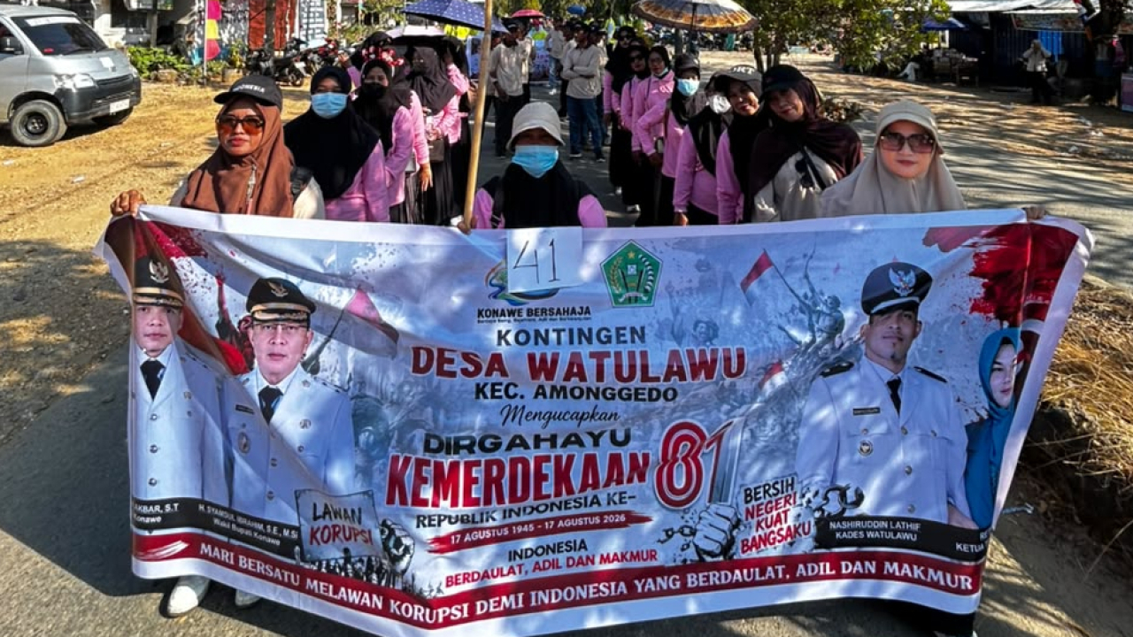Semarak HUT ke-81 RI dan HUT ke-21 Kecamatan Amonggedo, Desa Watulawu Turut Berpartisipasi dalam Devile Pekan Olahraga Kecamatan