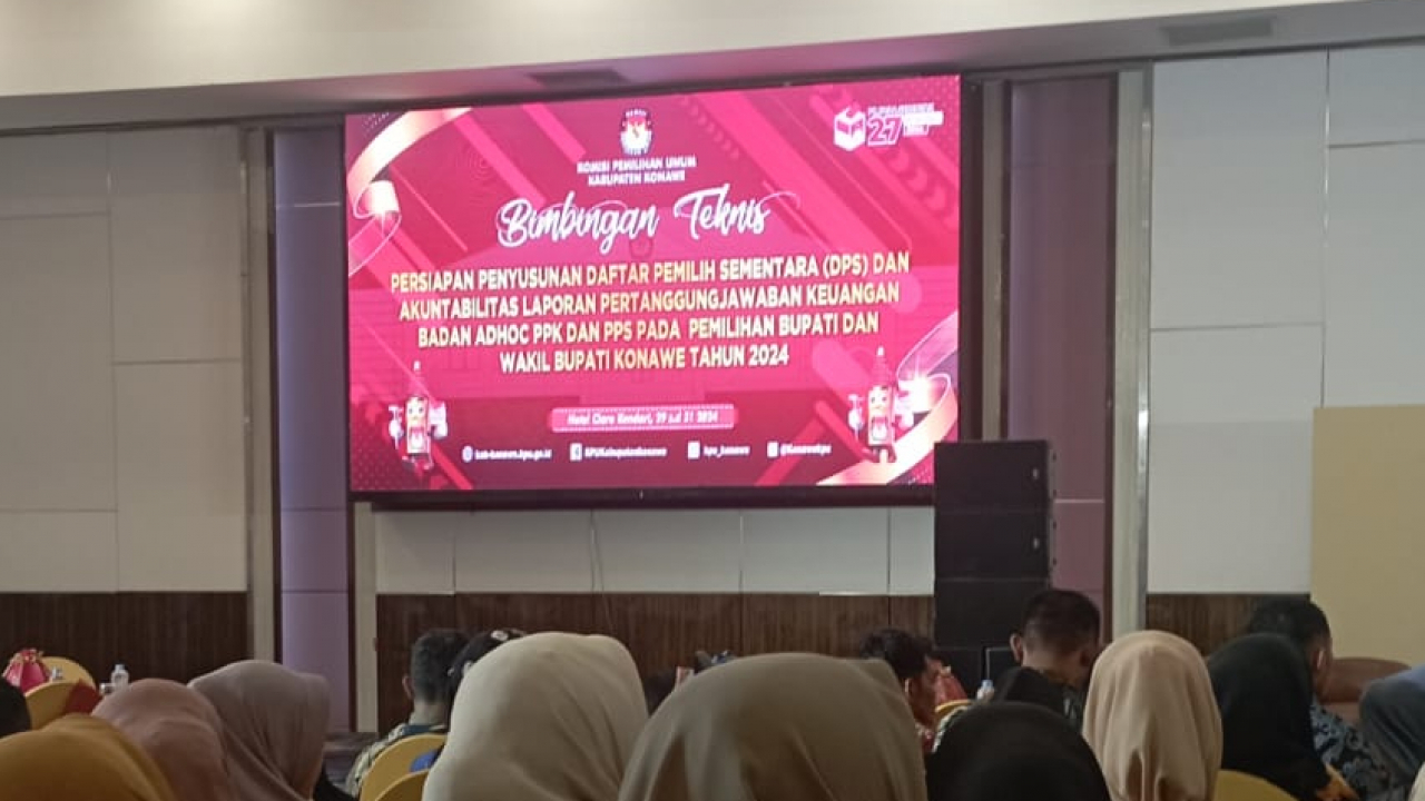 BIMBINGAN TEKNIS PERSIAPAN PENYUSUNAN DAFTAR PEMILIH SEMENTARA (DPS) DAN AKUNTABILITAS LAPORAN PERTANGGUNGJAWABAN KEUANGAN BADAN ADHOC PPK DAN PPS PADA PEMILIHAN BUPATI DAN WAKIL BUPATI KONAWE TAHUN 2024.