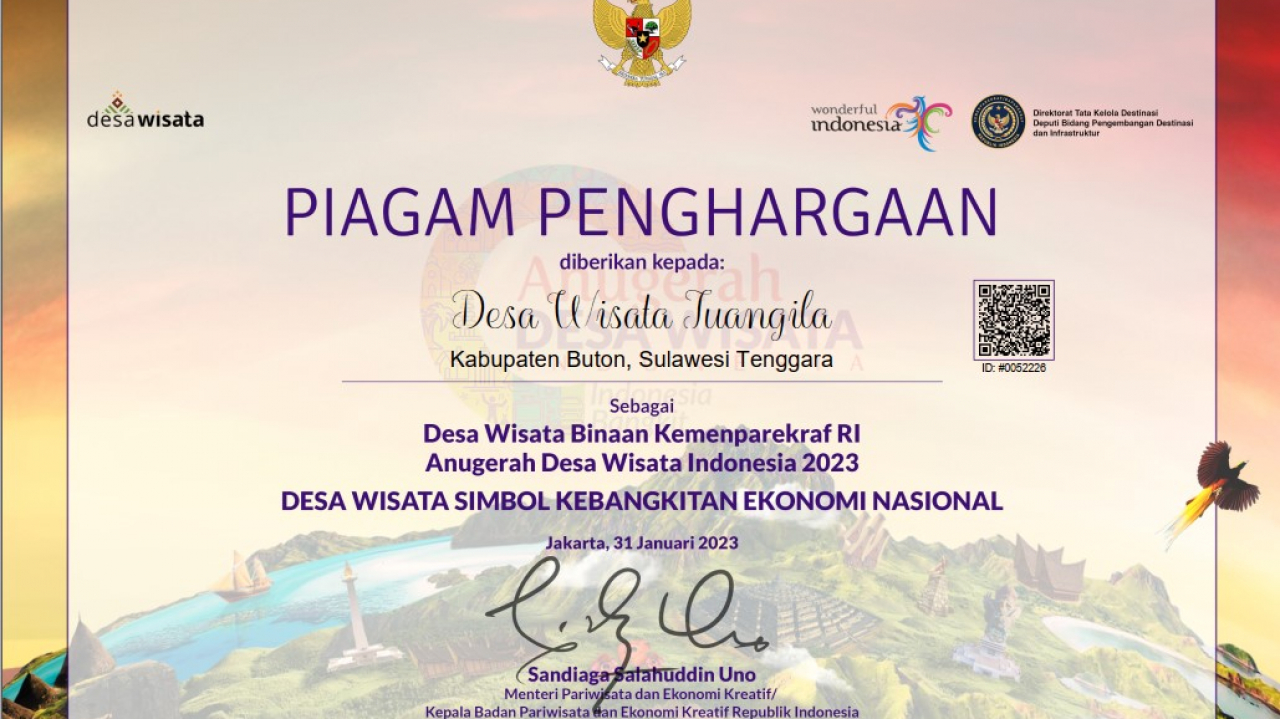 Piagam Penghargaan Anugrah Desa Wisata Tahun 2023