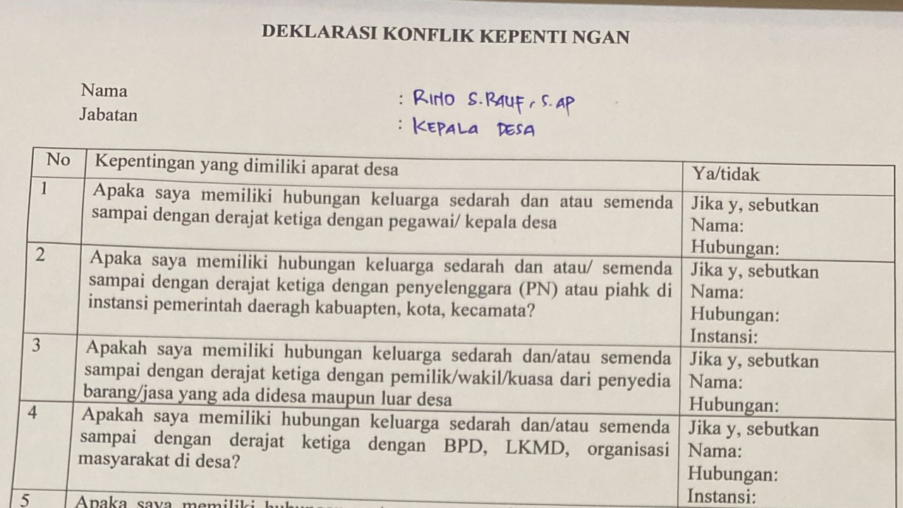 Deklarasi Konflik Kepentingan Desa Teratai