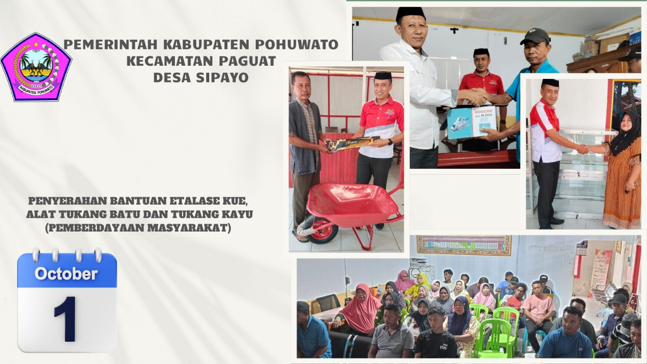 Pemdes Sipayo Serahkan Bantuan Etalase Kue, Alat Tukang Batu dan Tukang Kayu