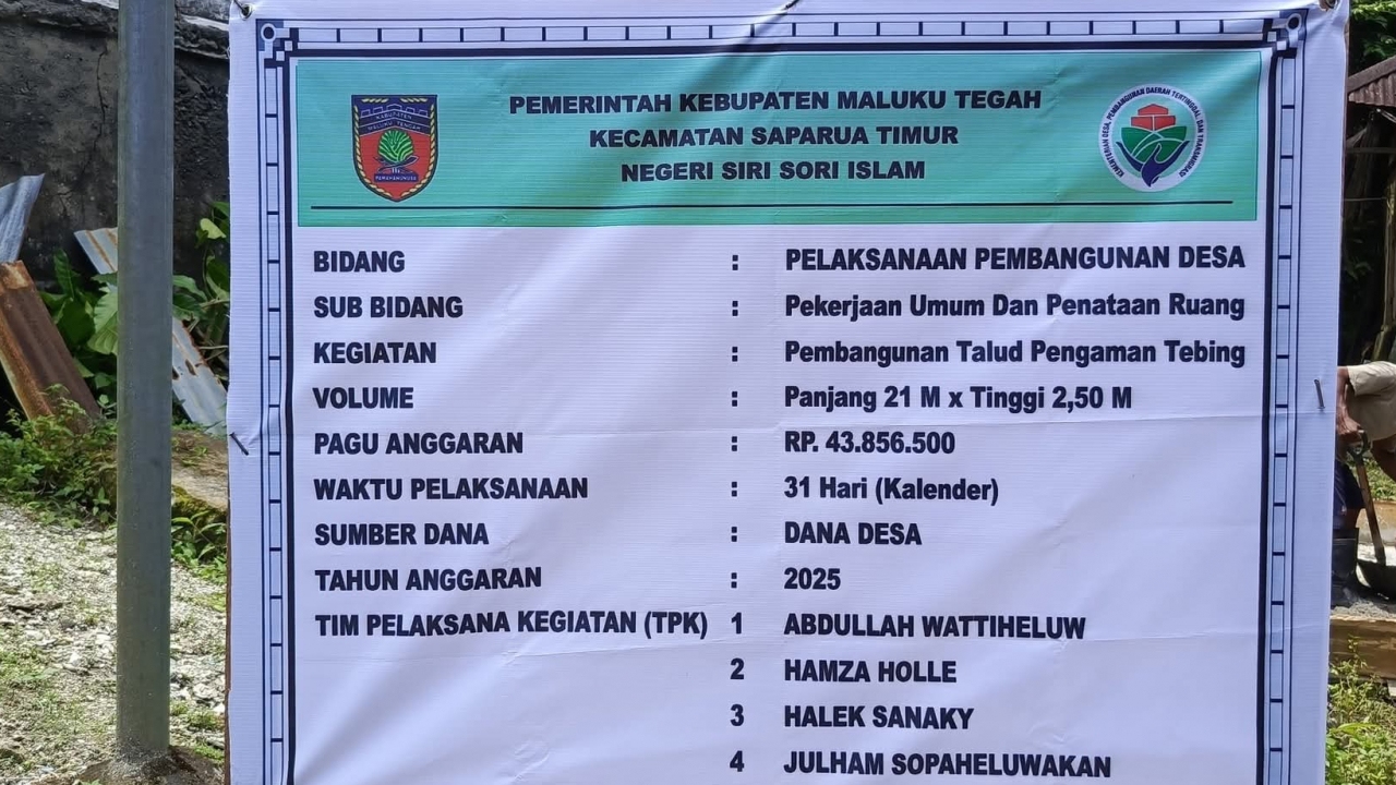 Penguatan Stabilitas Tanah di Desa Siri Sori Islam: Pembangunan Talud Penahan Tanah